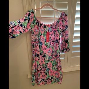 NWT adorable Lilly Pulitzer Lana Skort Romper Medium in High Tide Navy print